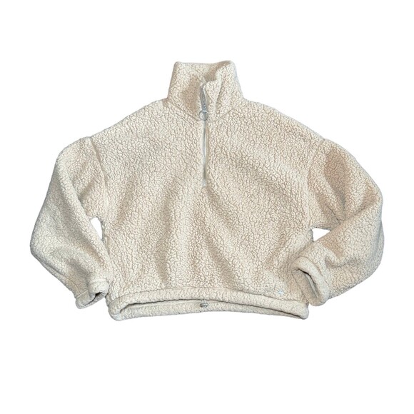 Hollister Cropped Sherpa Quarter Zip Sweatshirt Size Medium - Picture 1 of 9